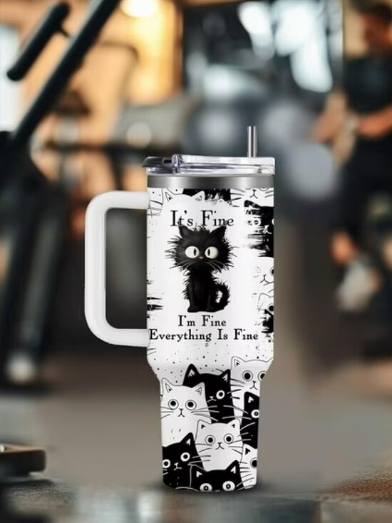Other - 40oz Stainless Steel Cat Coffee Cup with Handle